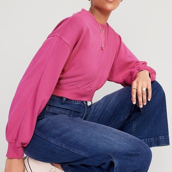 Cozy Oversized Cropped Fleece lined Sweatshirt - Picture 2 of 4